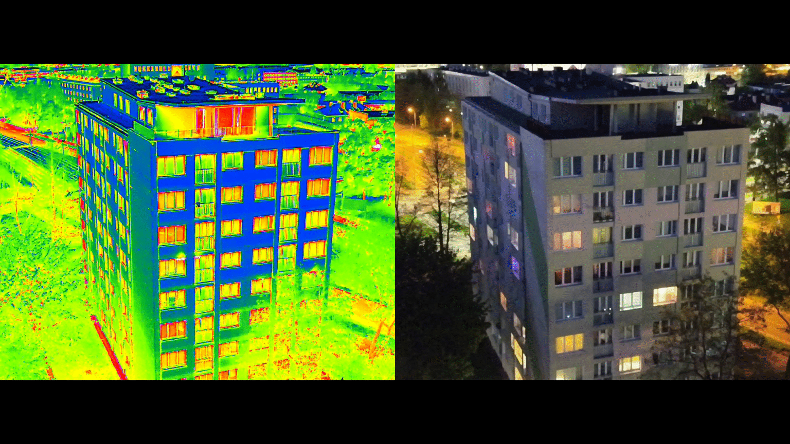 Inspekcja termowizyjna bloku mieszkalnego dronem – wykrywanie strat ciepła i usterek izolacji