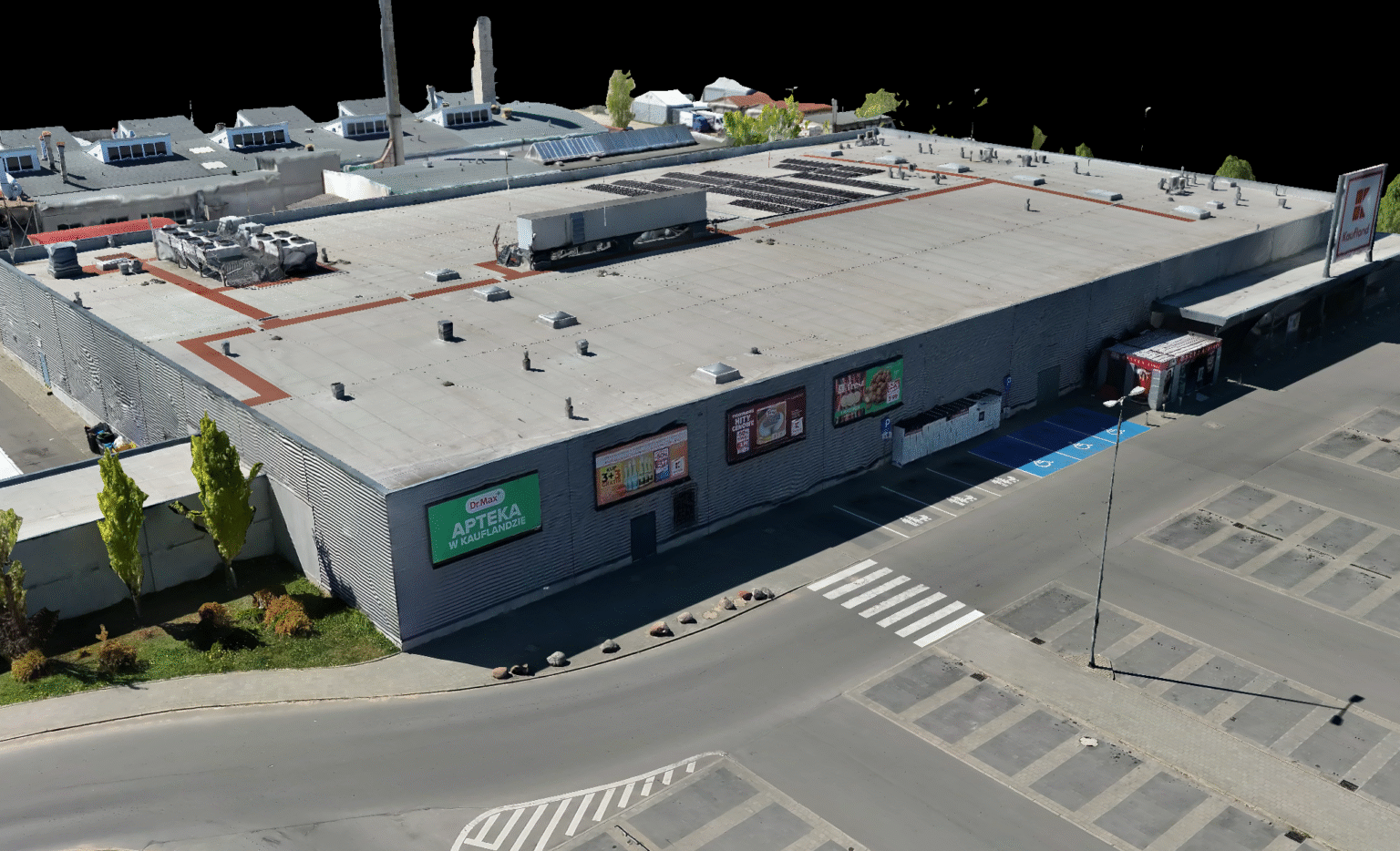 Model 3D parku handlowego wykonany z drona – wizualizacja budynków i infrastruktury